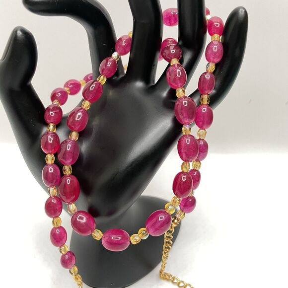 Artisan Handmade Red Gemstone Czech Glass Beaded Necklace Statement Elegant Boho - Picture 6 of 7